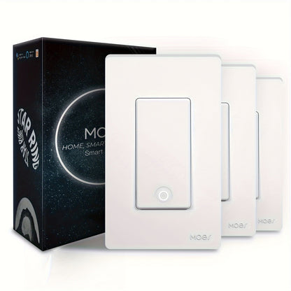 MOES Smart Light Switch 3-Pack – Single Pole & 3-Way WiFi Wall Switch, Works with Alexa & Google Home, Smart Life App Remote Control, No Hub Required, Neutral Wire Required