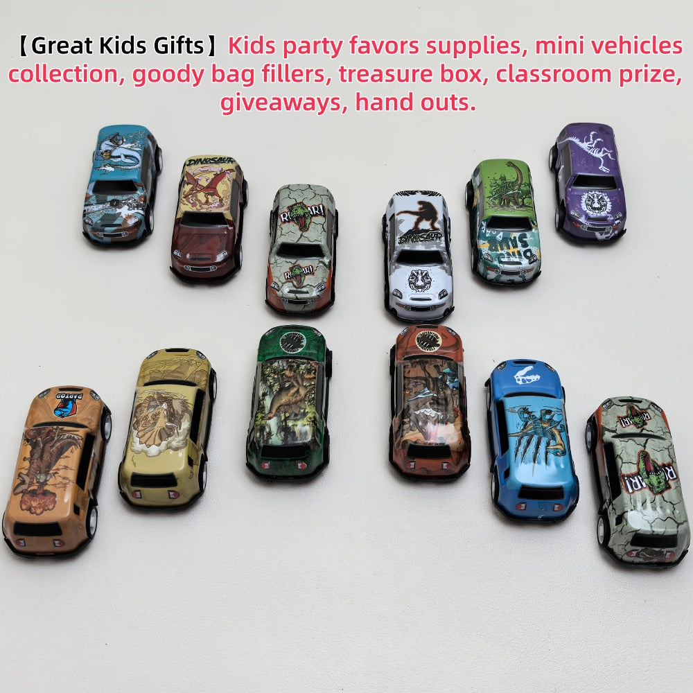 Dinosaur Toy Car Set 29-30pcs – Mini Pull Back Racing Cars with T-Rex Spinosaurus Pterodactyl Figures & City Traffic Map | Party Favors, Classroom Prizes, Birthday Gift for Boys & Girls Ages 3+