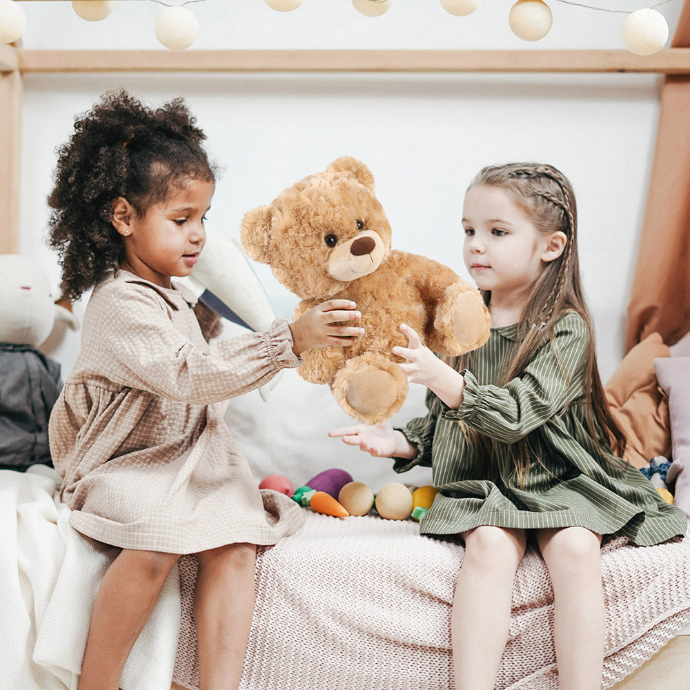 Plush Toy – Shaggy Brown Teddy Bear 15-Inch with Sitting 12-Inch Format and Classic Bow for Display