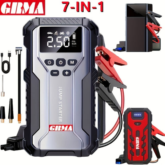 Car Jump Starter with Air Compressor 150PSI – 7-in-1 Portable Emergency Battery Booster Pack for Gas & Diesel Engines, Digital Display, 12V Vehicle Jump Start Power Bank