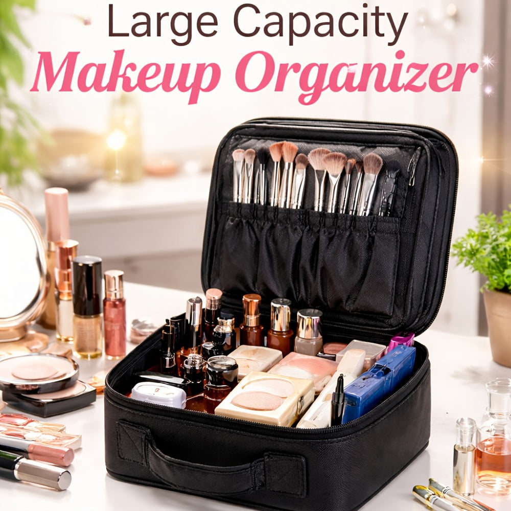 Makeup Bag – Large Makeup Bag for Women Travel Toiletry Case Durable Fabric Cosmetic Organizer Sturdy Handle Easy Clean Lining for…