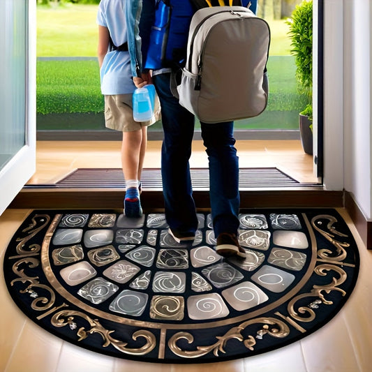 Door Mat Non-Slip Semicircle Welcome Mat Floral Geometric Indoor Outdoor Rug