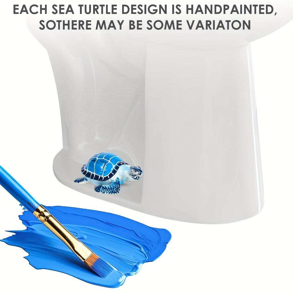 Two-Piece Sea Turtle Toilet Bolt Cover Set in Blue or Green with Hand-Painted Coastal Bathroom Design