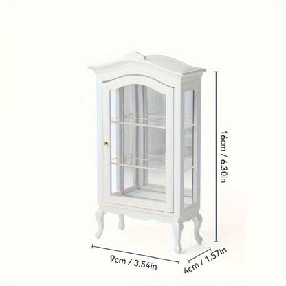 White Miniature Dollhouse Display Cabinet with Mirrored Back, Three Clear Shelves and 16 cm Height
