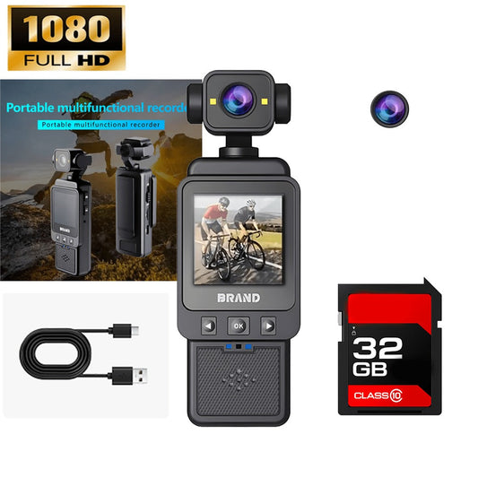 Action Camera 10180P with 360° Rotating Lens, Lightweight 150g Wearable Vlog Camera with 32G Card Option – Pocket-Sized Rechargeable Cam for Vlogging, Sports & Outdoor Adventures