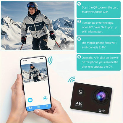 Sports Action Camera with 32GB Card, Helmet Mount Kit, 2-Inch Screen, WiFi and Remote-Control Accessories