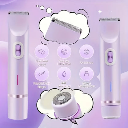 Electric Shaver 2-in-1 Bikini and Facial Razor with USB Rechargeable Power for Dry or Wet Use in Three Colors