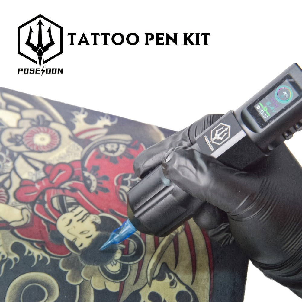 POSEIDON LTK08 Tattoo Kit with 1800mAh Color-Display Pen, 20 Cartridges, 11 Inks and Carry Case