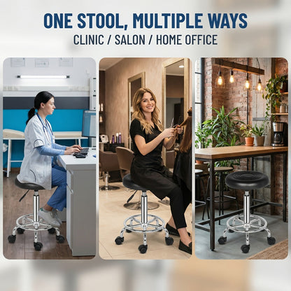 Round Padded Swivel Bar Stool 360° with Chrome Base - Adjustable Height Salon Kitchen Counter Stool for Nail