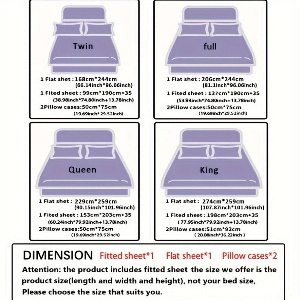 Bed Sheet Set 4-Piece Plum Blossom Floral Polyester with 15-Inch Pocket and Four Color Options