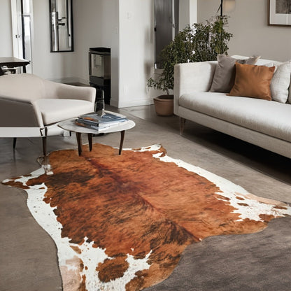 Area Rug Faux Cowhide Brown Western Print with Suede Backing in Three Colors and Two Sizes