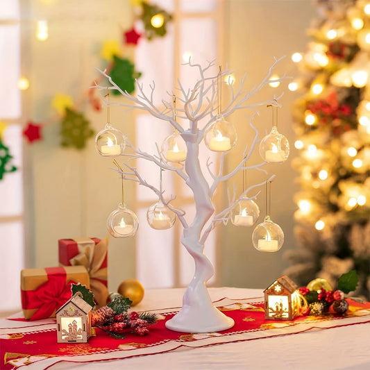 Hanging Glass Ball Candle Holders Set for Wedding Party Christmas Tree Decoration - Clear Glass Tea Light Holders with Hanging Design, Fillable Ornament Balls for Home Decor