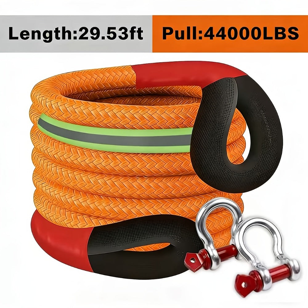 Recovery Tow Strap Heavy Duty - Up to 48000 LBS Break Strength, Kinetic Tow Rope with 2 D-Ring Shackles, Reflective Safety Flag & Storage Bag, for Truck Jeep ATV SUV UTV Off Road