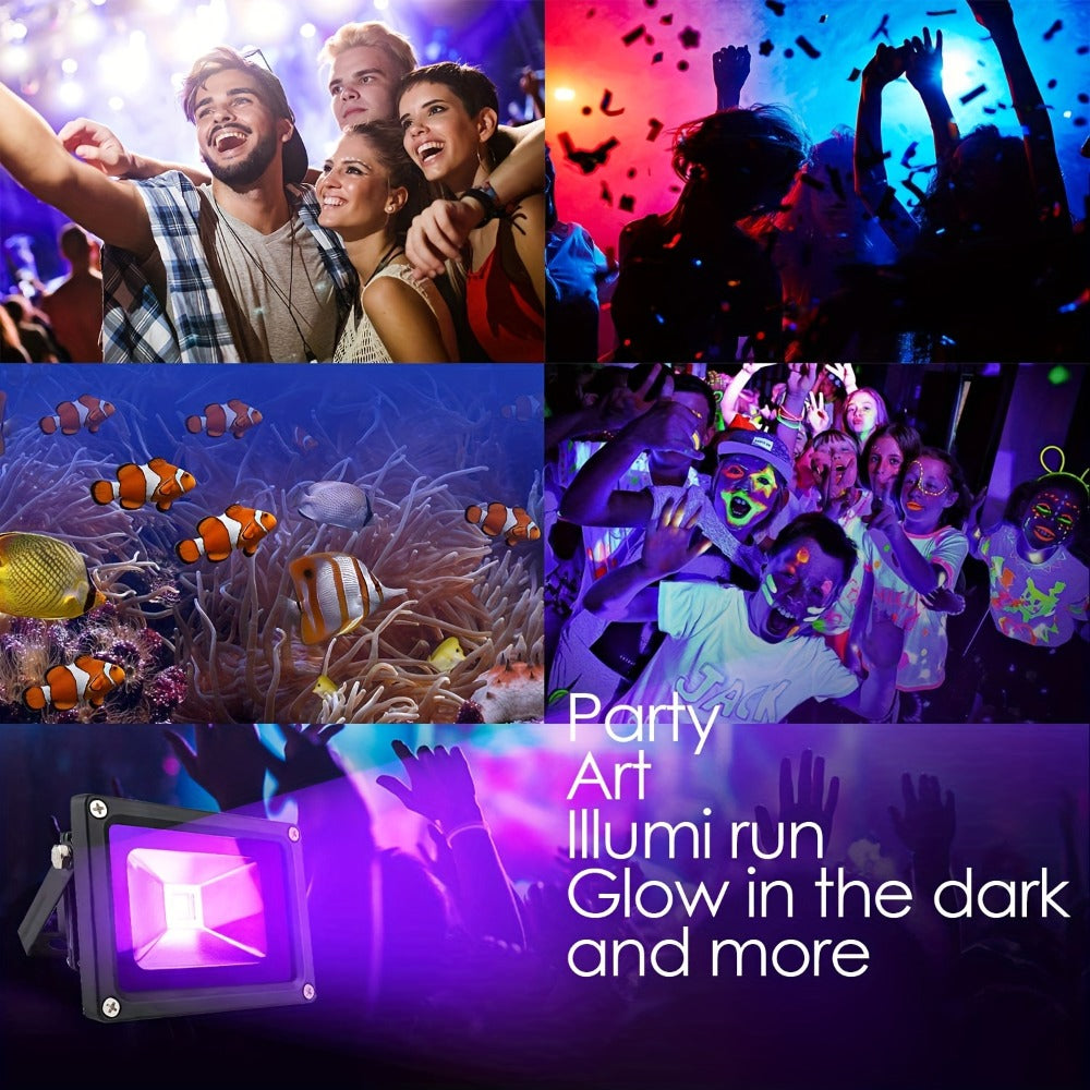 UV Black Light 10W LED Blacklight Flood Light IP44 Waterproof - 21 LEDs 385-400nm Covers 100 Sq Ft, 180° Adjustable Bracket, Plug-In for Glow Party Halloween Bedroom Neon Poster Body Paint Decoration