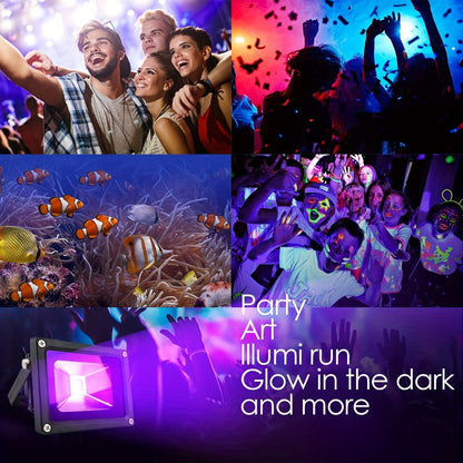 UV Black Light 10W LED Blacklight Flood Light IP44 Waterproof - 21 LEDs 385-400nm Covers 100 Sq Ft, 180° Adjustable Bracket, Plug-In for Glow Party Halloween Bedroom Neon Poster Body Paint Decoration
