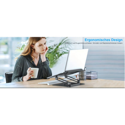 Rotating Laptop Stand with 360-Degree Swivel Base, Foldable Metal Riser in Silver or Black
