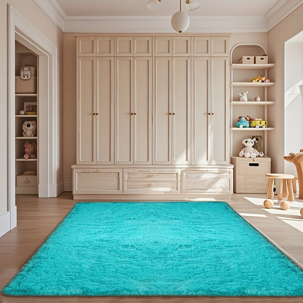 Area Rug Fluffy Faux-Fur Shag in Solid, Tie-Dye and Ombre Colors with Six Retained Room Sizes
