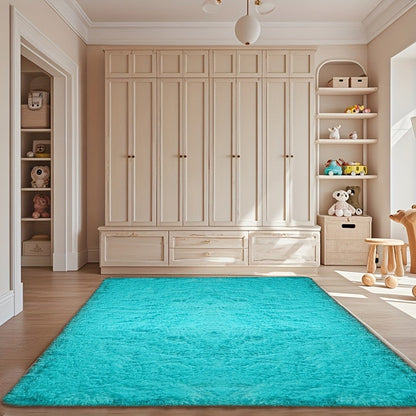 Area Rug Fluffy Faux-Fur Shag in Solid, Tie-Dye and Ombre Colors with Six Retained Room Sizes