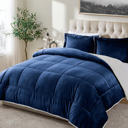 Reversible Sherpa Fleece Comforter Set in 40 Size and Color Options for Twin XL, Full, Queen or King Beds