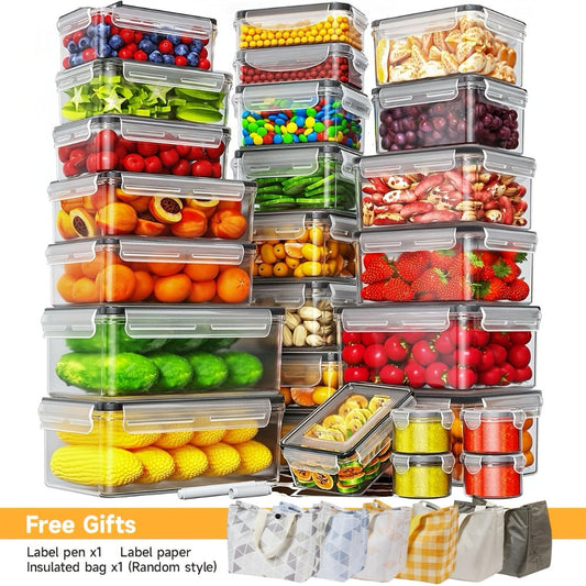 Food Storage Containers 48-Piece Multi-Shape Set with 24 Boxes, 24 Lids and Eight Documented Sizes