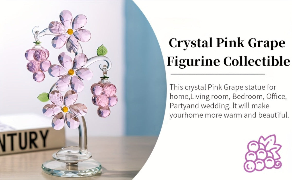 Pink Crystal Tree Statue Ornament - Romantic Crystal Flower Sculpture with Rotatable Base, Elegant Home Decor Gift for Valentine's Day