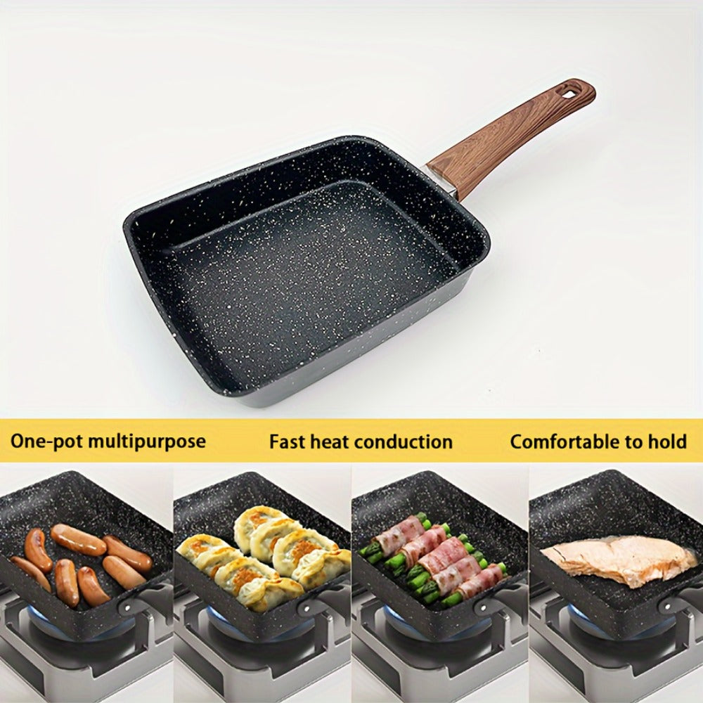Rectangular Tamagoyaki Egg Pan with Wooden or Plastic Handle and Optional Silicone Spatula in Three Options