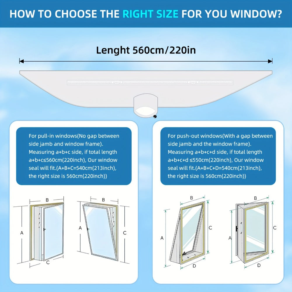 Portable AC Window Sealing Strip Universal | Adjustable Air Conditioner Exhaust Hose Seal Kit with Zipper & Adhesive | 4M 5M 220" 236" Sizes for All Portable Air Conditioners