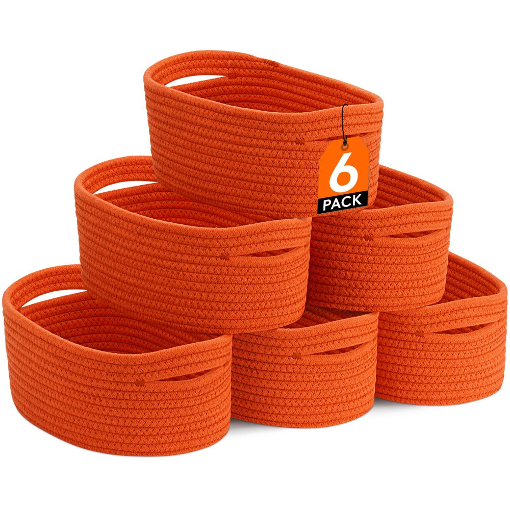 Basket Storage Organizer 6-Pack Cotton Rope Cube Bins 11 x 7 x 5 Inch in Five Color Options