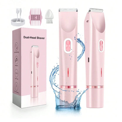 Bikini Trimmer Electric 2-in-1 Rechargeable Dual-Head Face Shaver for Women - Stainless Steel Blade USB Cordless Hair Remover for Bikini Line Face Arms Thighs Body Portable Gift