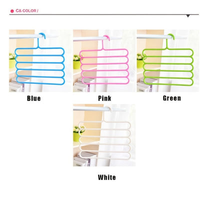 Five-Tier Pants Hangers, 5-Piece Set in Blue, Pink or Green with Horizontal Space-Saving Garment Bars
