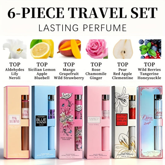 Perfume Gift Set with Six 35ml Eau de Parfum Travel Sprays in Assorted Bottle and Box Designs