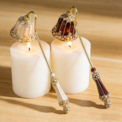 Candle Snuffer Long Handle - Elegant Metal Wick Flame Extinguisher Bell Candle Accessory for Home Decor, Candle Lovers, Spa & Aromatherapy Gift, Available in White & Red