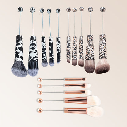 Makeup Brush Set, 15-Piece Bead-Ready Metal Handle Collection with Powder, Blush, Eyeshadow and Angled Brush Shapes