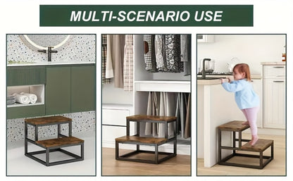 Fixed Two-Tier Metal Frame Step Stool, Approximately 15.7 x 15.7 x 13.2 Inches in Three Finishes