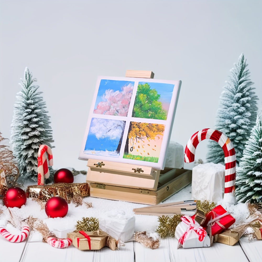 14-Piece Portable Painting Box Set with Adjustable Tabletop Easel, Canvas, Brushes and Palette Knife