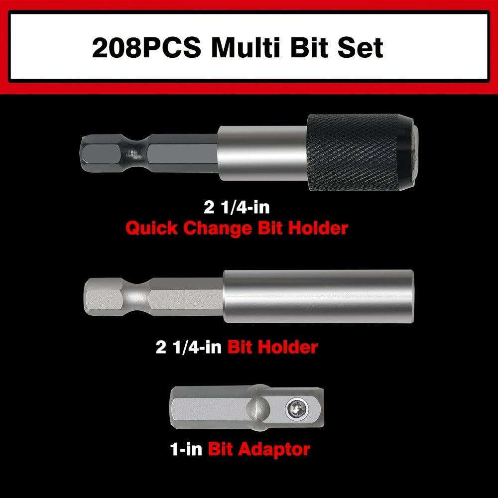 208-Piece Screwdriver Bit Set Impact Driver Kit - S2 Steel Torx Phillips Square Hex Nut Driver with Toolbox for Drill Power Tool DIY Auto Repair