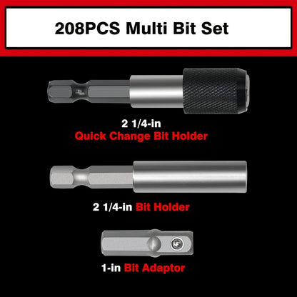 208-Piece Screwdriver Bit Set Impact Driver Kit - S2 Steel Torx Phillips Square Hex Nut Driver with Toolbox for Drill Power Tool DIY Auto Repair