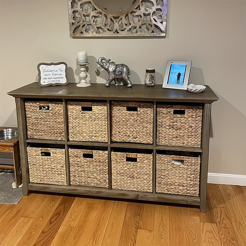 Woven Cube Storage Basket with Cutout Handles in Natural Color and One-, Two- or Four-Piece Packs