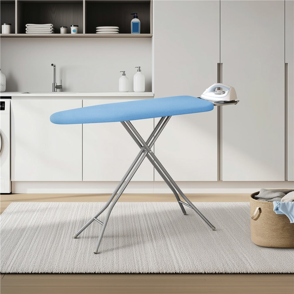Ironing Board Full Size Adjustable Height Foldable Iron Board with 4-Leg Stand 4-Layer Thick Pad Iron Rest Safety Lock for Home Dorm Laundry Room
