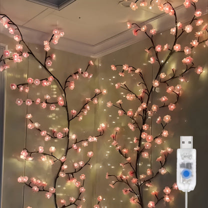 LED Cherry Blossom Chandelier Rattan String Lights USB 8 Modes Indoor Outdoor Holiday Decoration