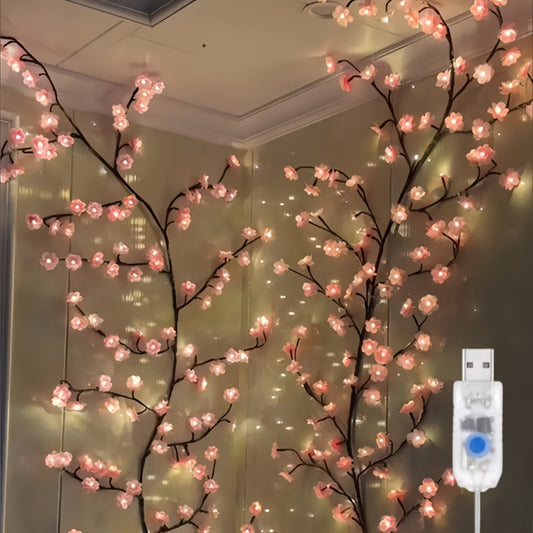 String Lights, Cherry Blossom Branch Chandelier with USB Power, Eight Modes and Four LED-and-Length Options