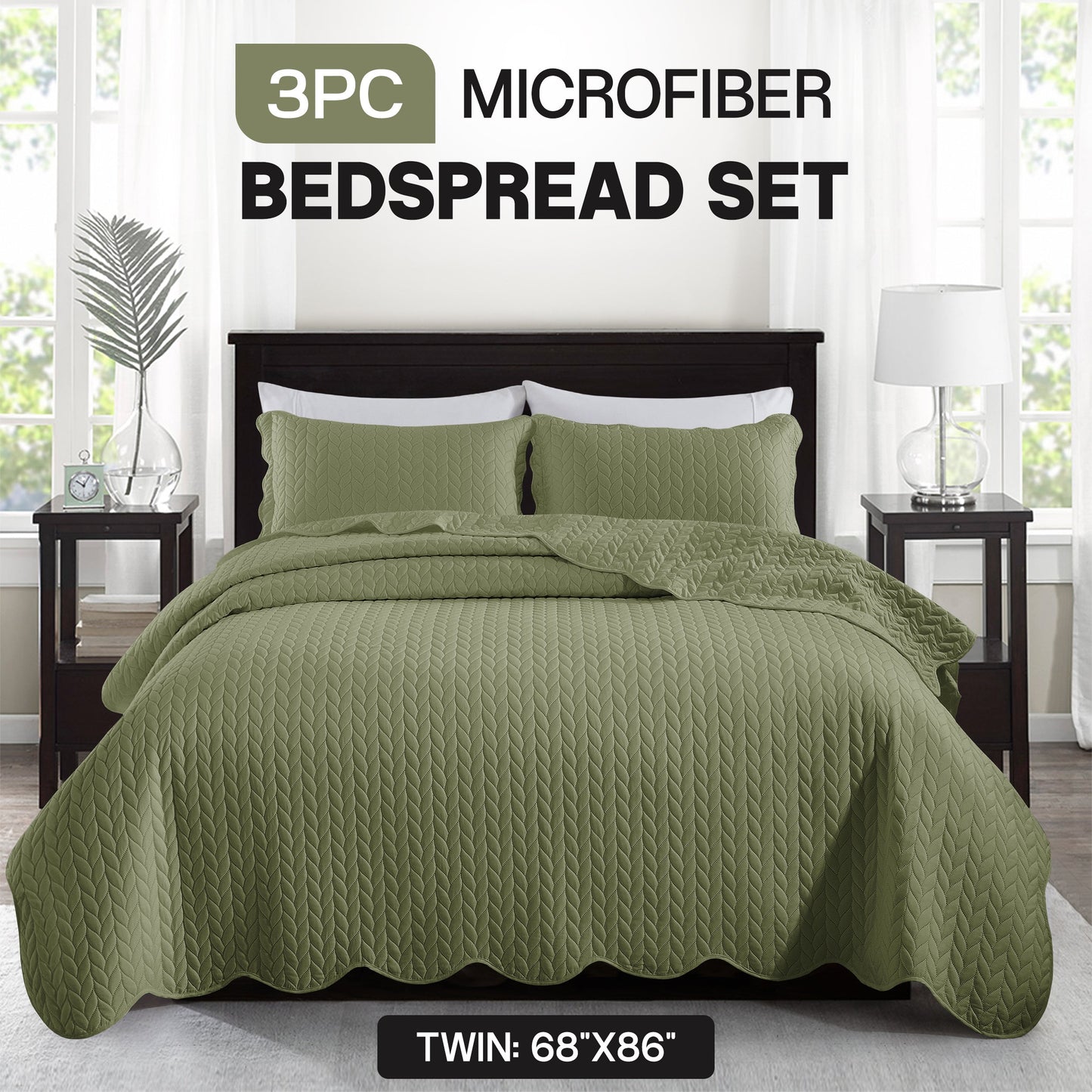 Chevron-Texture Three-Piece Bedspread Set in 16 Colors with Twin, Queen-Full, King and California King Sizes