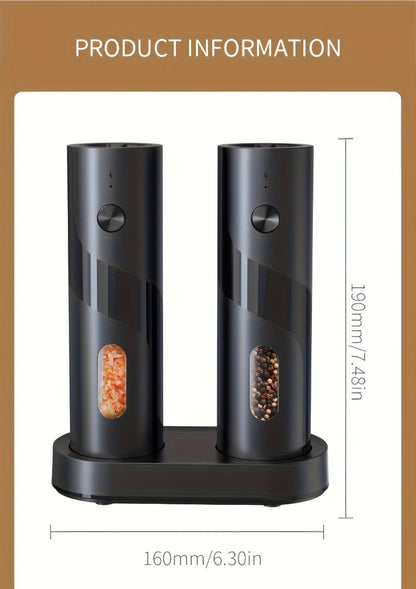 Electric Salt and Pepper Grinder Set with LED Light, Rechargeable Automatic Salt Pepper Mill, Adjustable Coarseness 3.72oz Large Capacity, Kitchen BBQ Restaurant Outdoor Wedding Gift