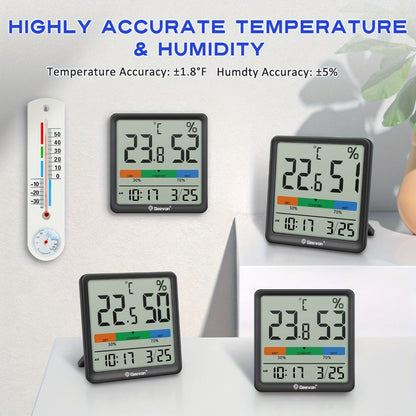 Digital Indoor Thermometer Hygrometer with Clock and Calendar in Exact Black or White Checkout Options