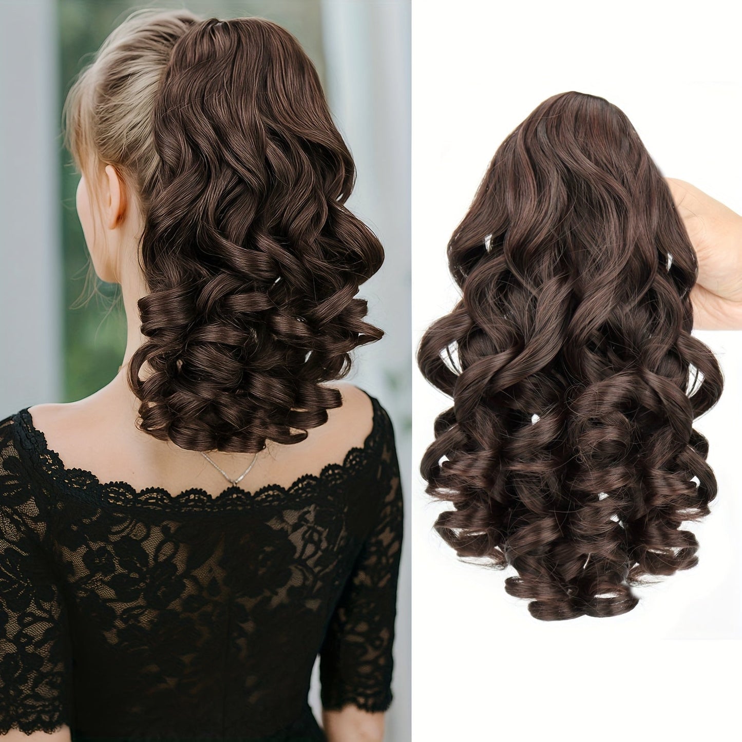 Hair Extensions Curly-Wave 14-Inch Synthetic Ponytail with Claw Clip and Four Color Style Options