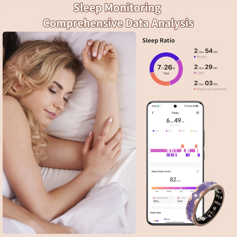 Smart Ring for Women Health & Sleep Tracker No Subscription – 24/7 Heart Rate Stress Fitness Monitoring, Gesture Photo Control, Strava Sync, iPhone & Android Compatible, Navy Blue & Sunset Purple US Size 7 9 10