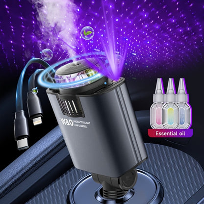 3-in-1 Car Charger, Air Freshener & Starry Sky Ceiling Light – Retractable Type-C & Lightning Cable, Aromatherapy Perfume, Purple Ambient Light, for iPhone & Android