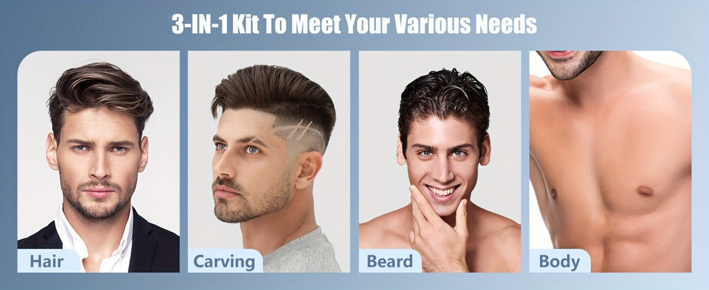 Hair Clippers & Trimmers Three-Piece Set with Full-Size Clipper, T-Blade Detailer, Foil Shaver and LCD Displays