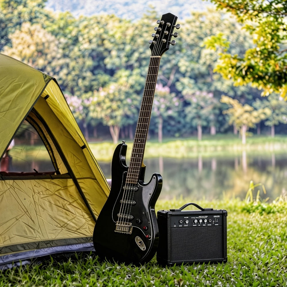 20W Electric Bass Guitar Amplifier with 6.5-Inch Speaker, Volume Treble Bass Middle Controls, Headphone Output Jack, AUX Input for MP3, Portable Practice Amp for Beginner & Home Studio Use