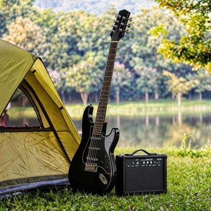 20W Electric Bass Guitar Amplifier with 6.5-Inch Speaker, Volume Treble Bass Middle Controls, Headphone Output Jack, AUX Input for MP3, Portable Practice Amp for Beginner & Home Studio Use